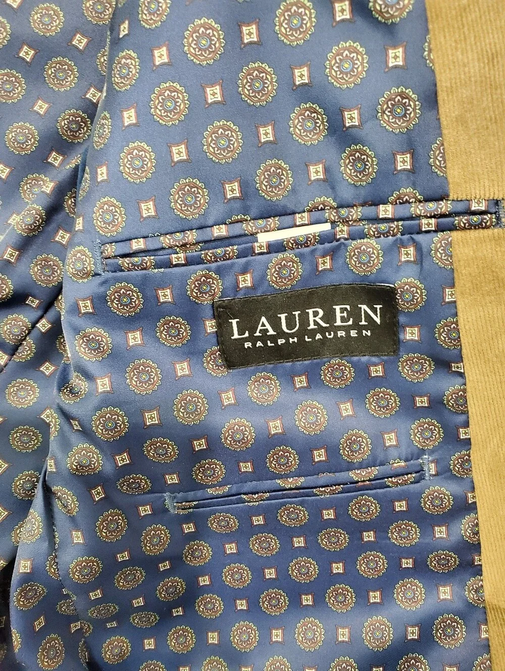 Lauren Ralph Lauren Corduroy Blazer 44S Tan Brown Lined Sport Coat Casual Jacket